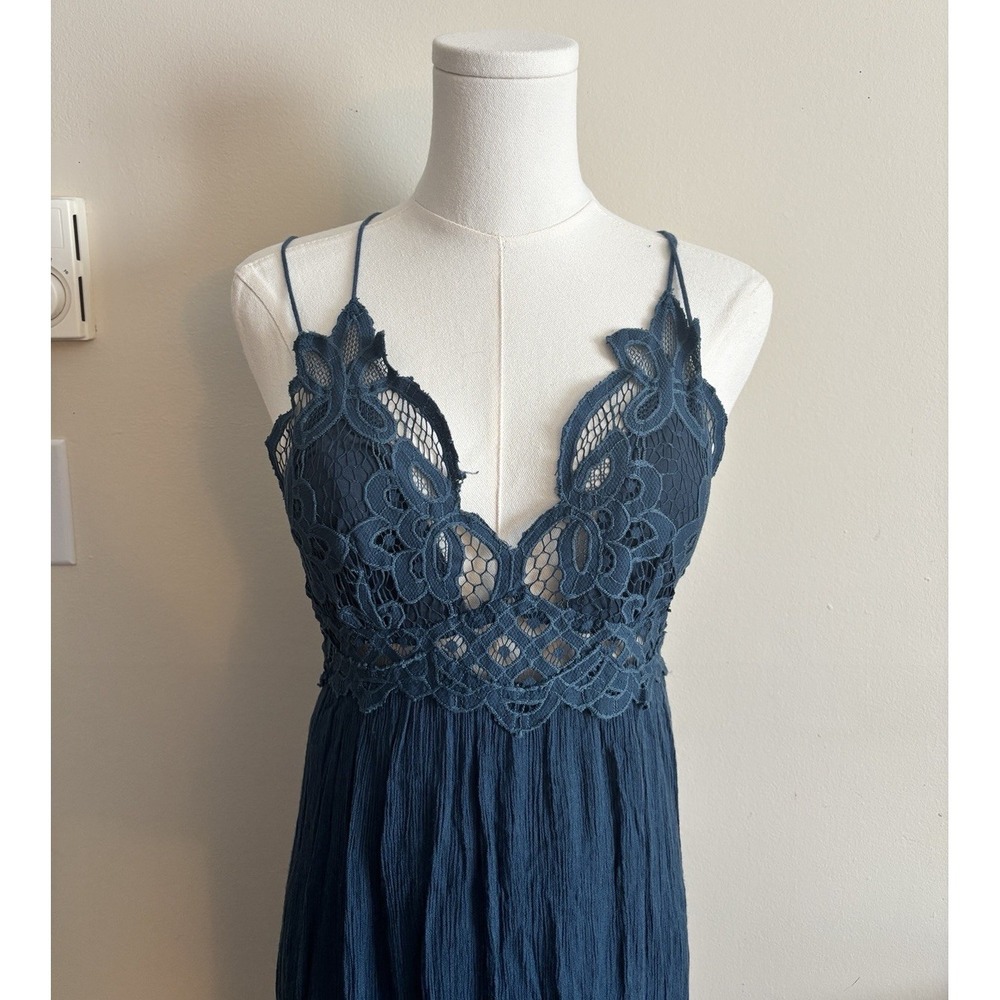 Free People Adella Maxi Dress Fair Boho Hippie Festival Small Blue Flowy Lace - Picture 2 of 7